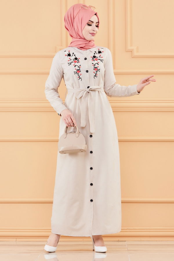 NAKISLI ELBISE Vizon - 9136