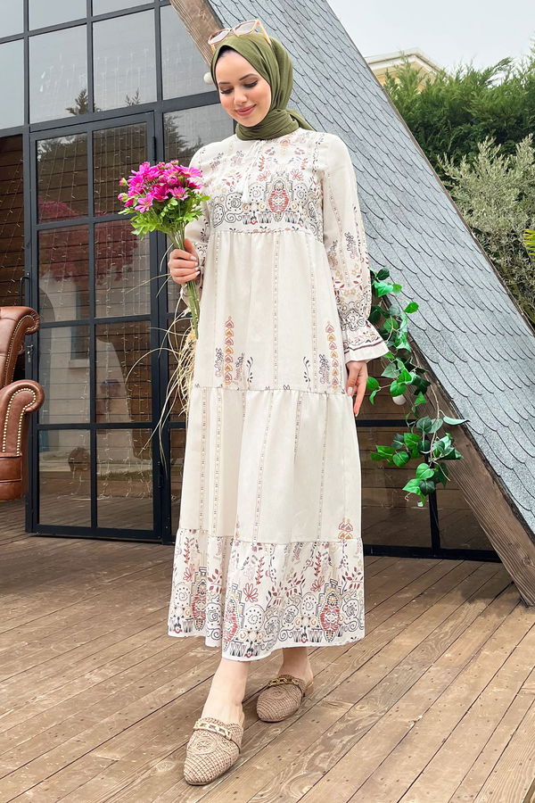 Keten Elbise Bej - 22196
