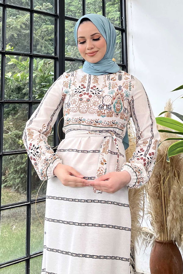 Keten Elbise Yeşil - 22365