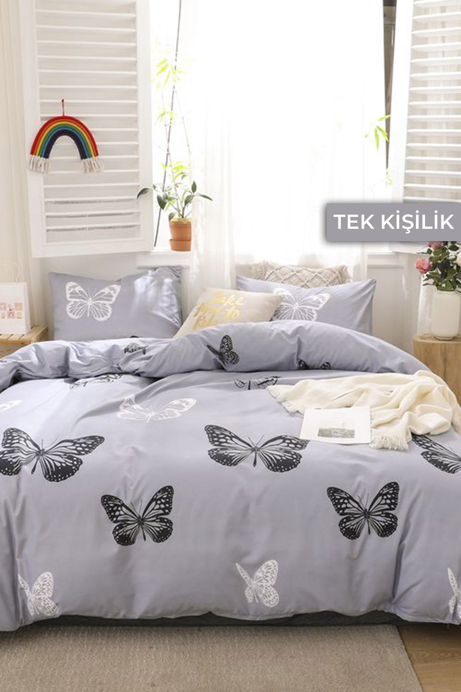Gri Tek Kişilik Nevresim Seti  - 22016 GRİ