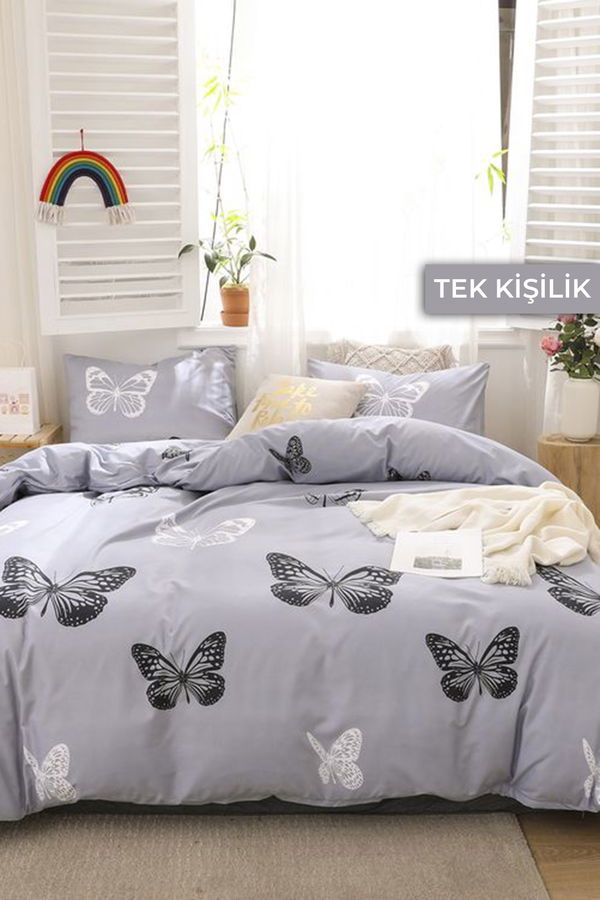 Gri Tek Kişilik Nevresim Seti  - 22016 GRİ