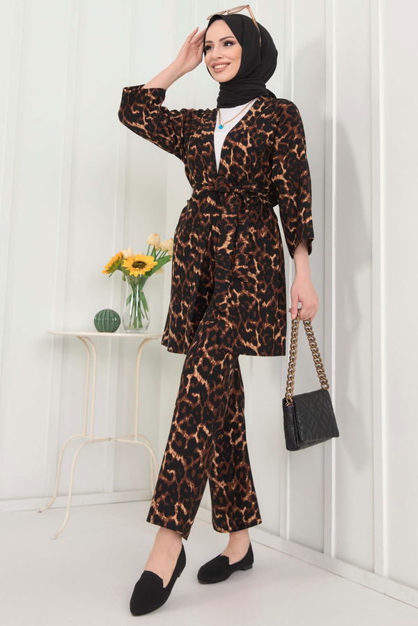 Kimono+Pantolon Kahverengi - 22456 KAHVERENGİ