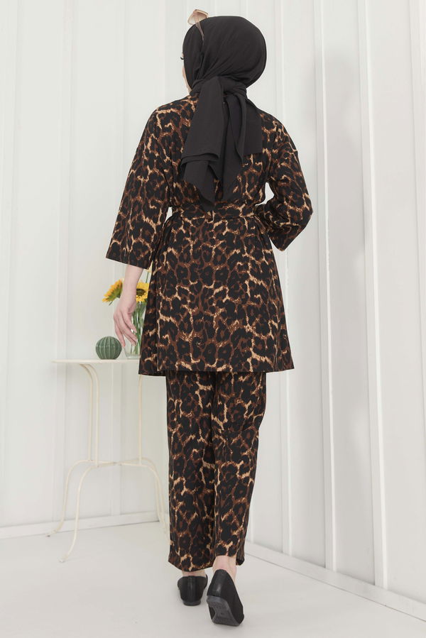 Kimono+Pantolon Kahverengi - 22456 KAHVERENGİ