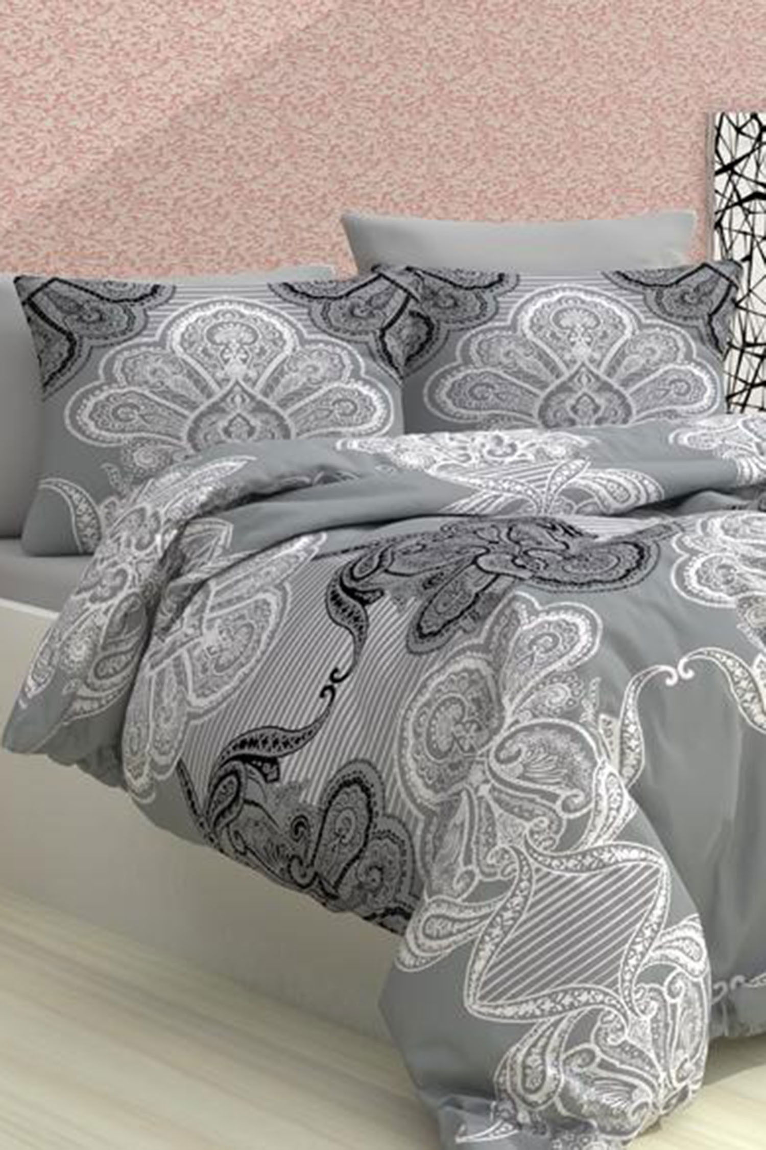 Gri Cift Kişilik Nevresim Seti  - 60036 GRİ