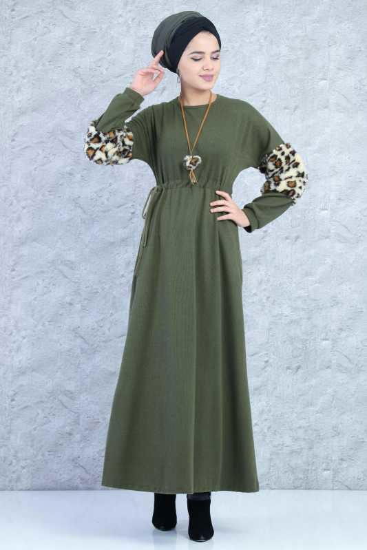 Kolu Kürklü Elbise Haki - 6304 HAKİ