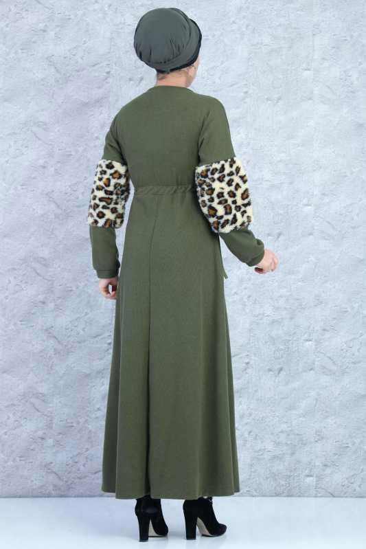 Kolu Kürklü Elbise Haki - 6304 HAKİ