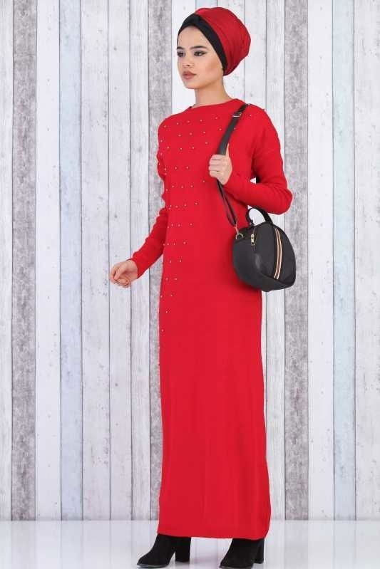 Triko Elbise Kırmızı Kırmızı - 6461 Kırmızı