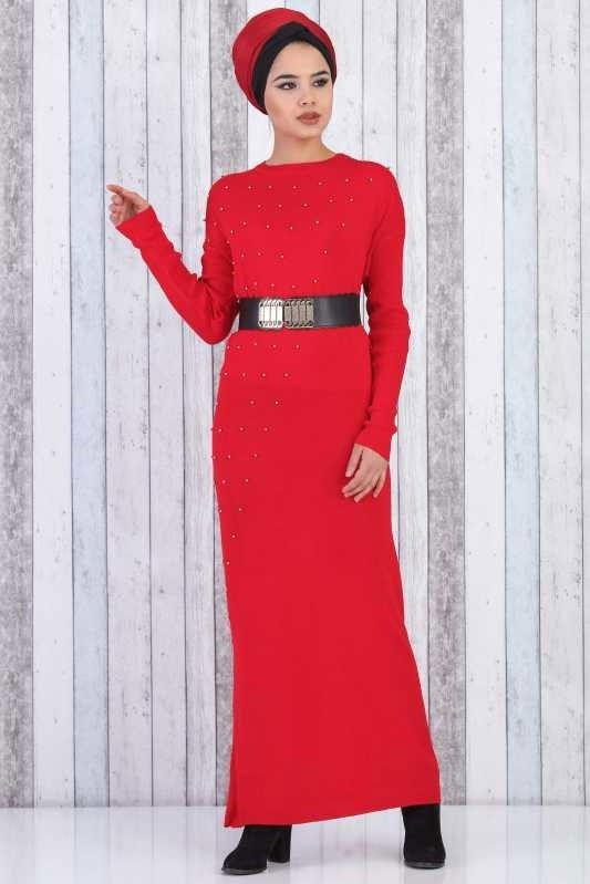 Triko Elbise Kırmızı Kırmızı - 6461 Kırmızı