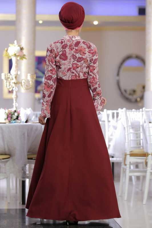 Çiçek Desenli Elbise Bordo - 02 1072 Bordo - 1072