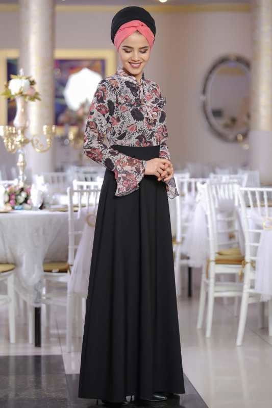 Çiçek Desenli Elbise Siyah - 02 1072 Siyah - 1072