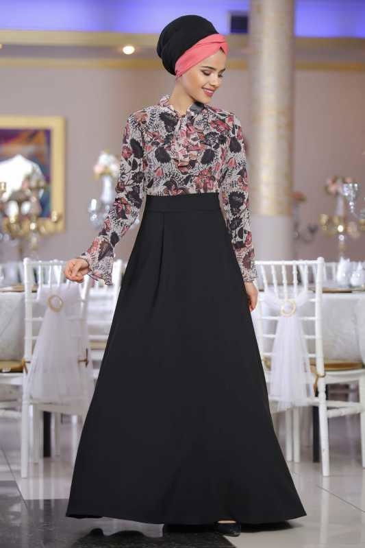 Çiçek Desenli Elbise Siyah - 02 1072 Siyah - 1072