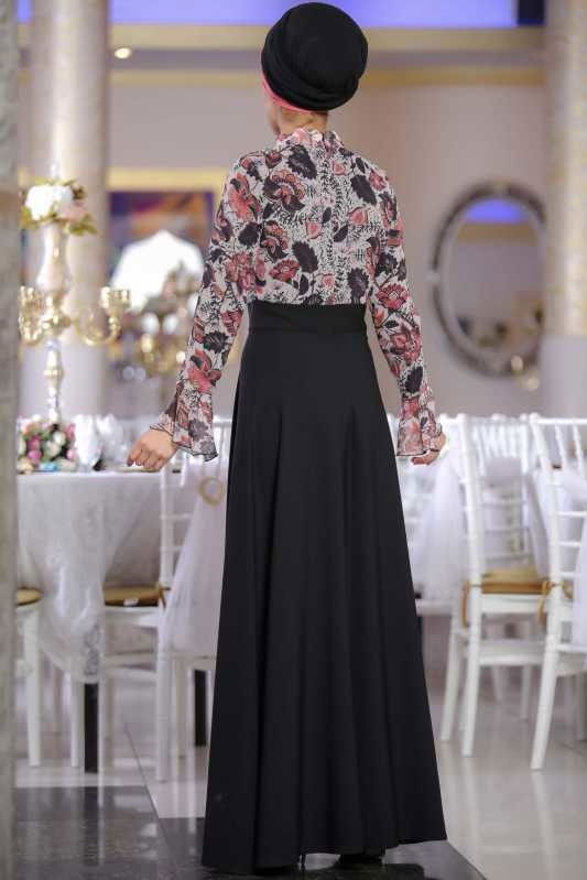 Çiçek Desenli Elbise Siyah - 02 1072 Siyah - 1072