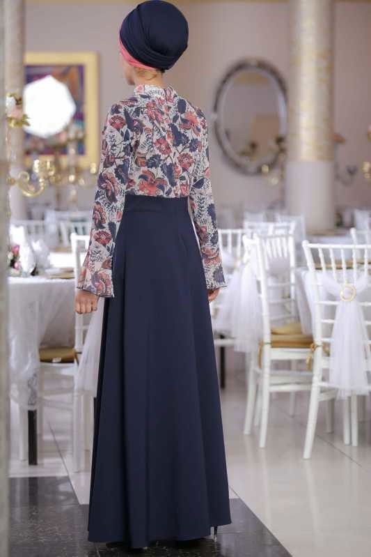 Çiçek Desenli Elbise Lacivert - 02 1072 Lacivert - 1072