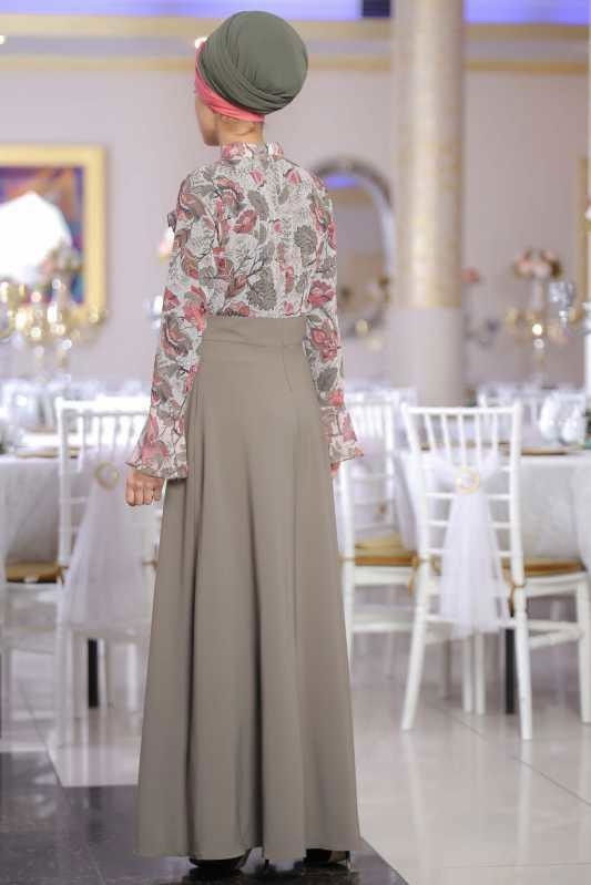 Çiçek Desenli Elbise Haki - 02 1072 Haki - 1072 HAKİ