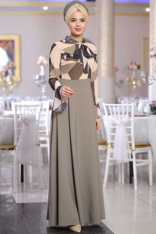 Camkırığı Elbise Siyah Haki - 1072 HAKİ
