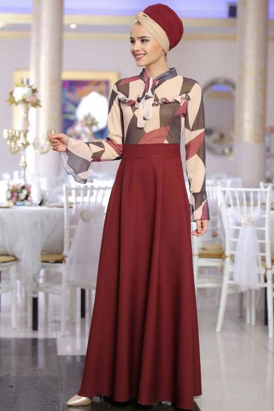 Camkırığı Elbise Siyah Bordo - 1072 BORDO