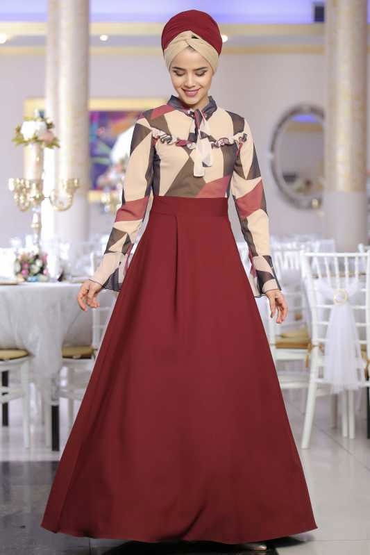 Camkırığı Elbise Siyah Bordo - 1072 BORDO
