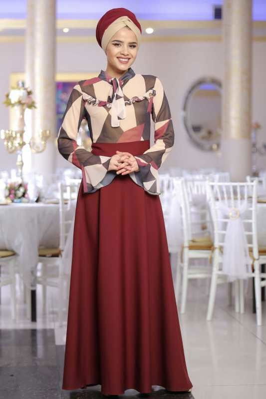 Camkırığı Elbise Siyah Bordo - 1072 BORDO