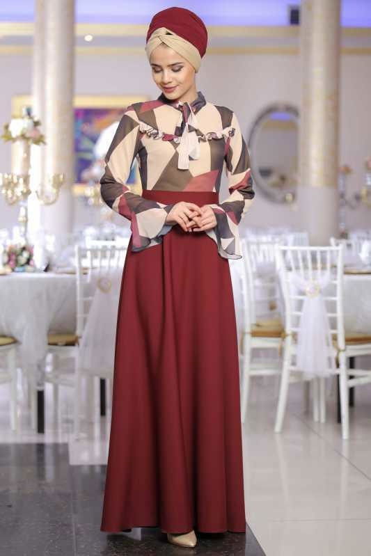 Camkırığı Elbise Siyah Bordo - 1072 BORDO