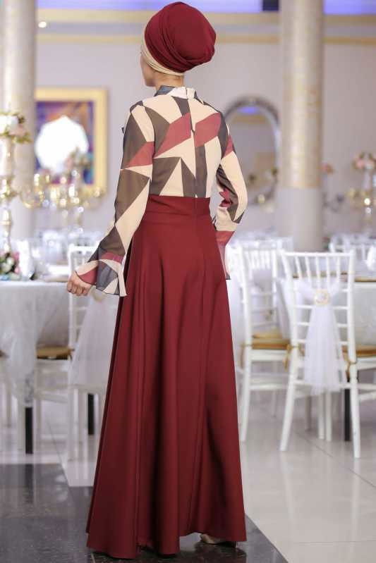 Camkırığı Elbise Siyah Bordo - 1072 BORDO