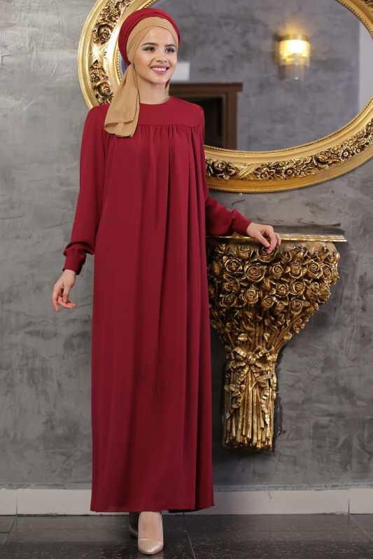 Elbise Siyah Bordo - 1063