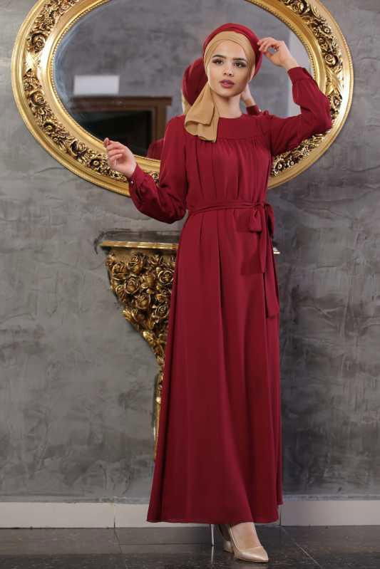Elbise Siyah Bordo - 1063