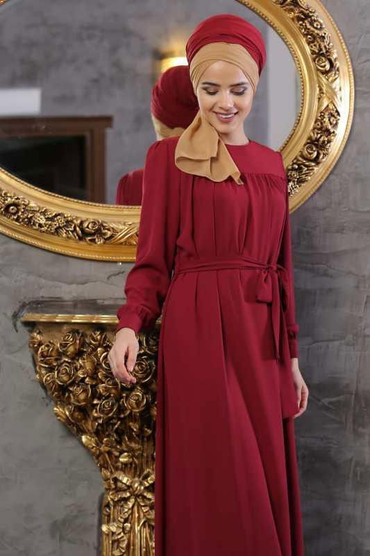 Elbise Siyah Bordo - 1063