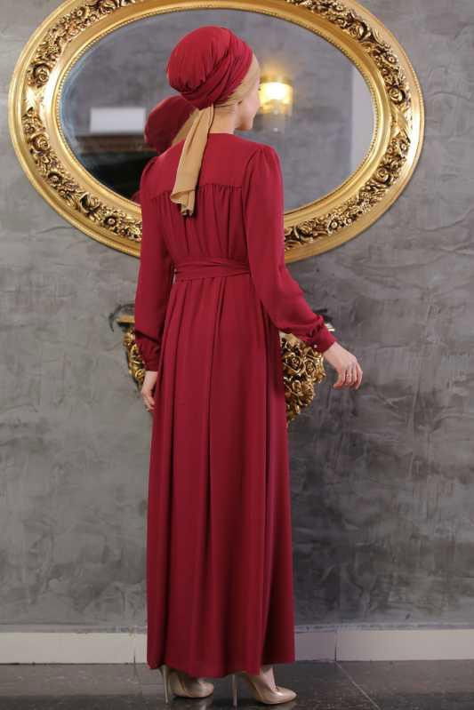 Elbise Siyah Bordo - 1063