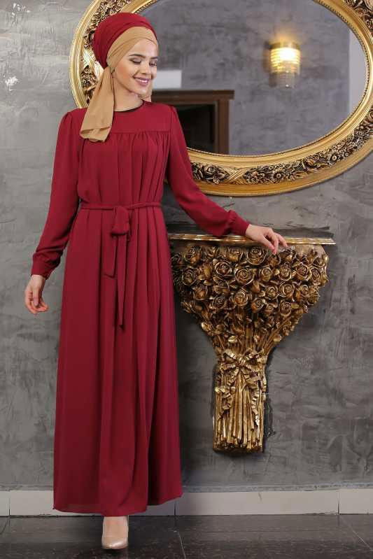 Elbise Siyah Bordo - 1063