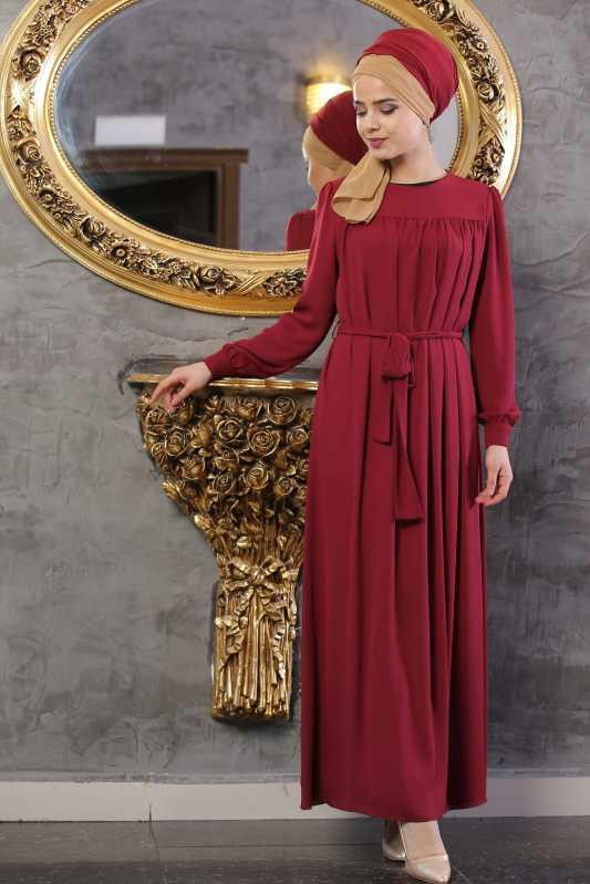 Elbise Siyah Bordo - 1063