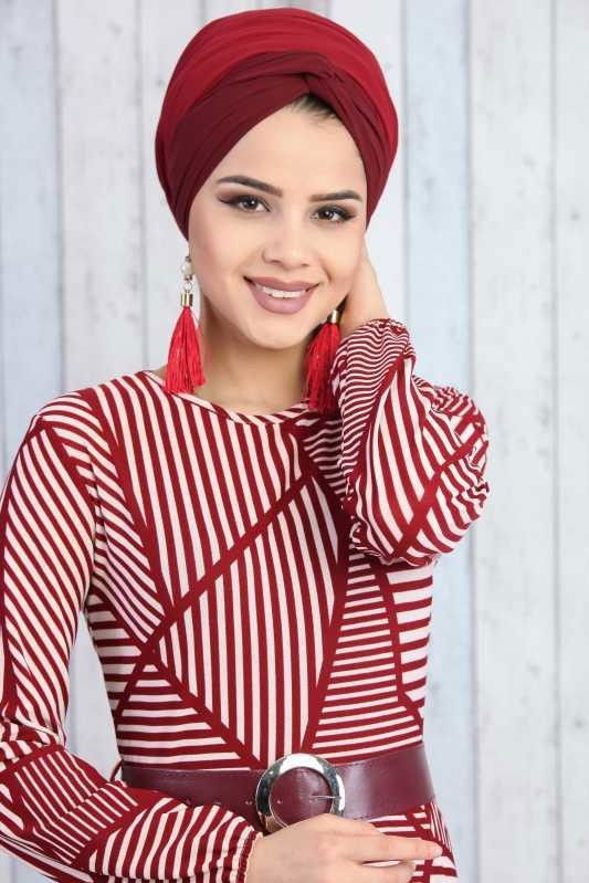 Elbise Kemer Siyah Bordo - 6649