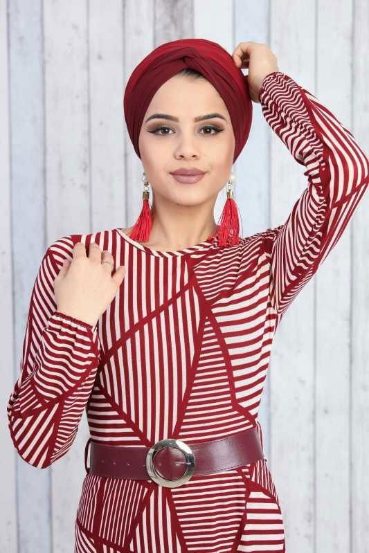 Elbise Kemer Siyah Bordo - 6649
