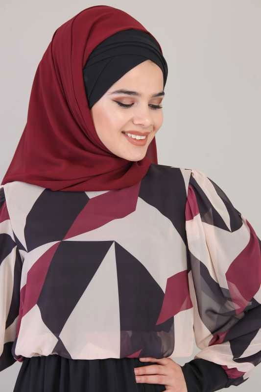 Elbise Siyah Bordo - 1074