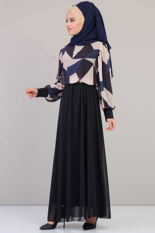 Elbise Siyah Lacivert - 1074