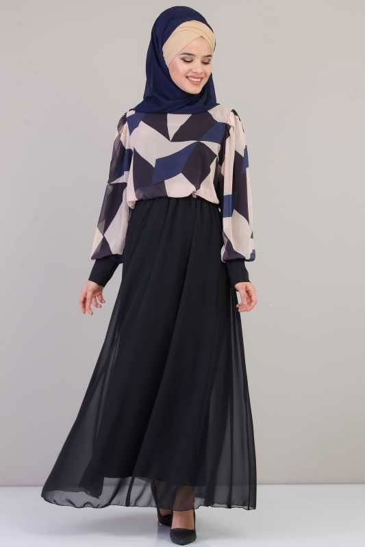 Elbise Siyah Lacivert - 1074