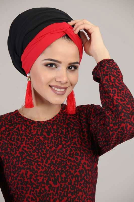 Leopar Desen Elbise Siyah Bordo - 6617