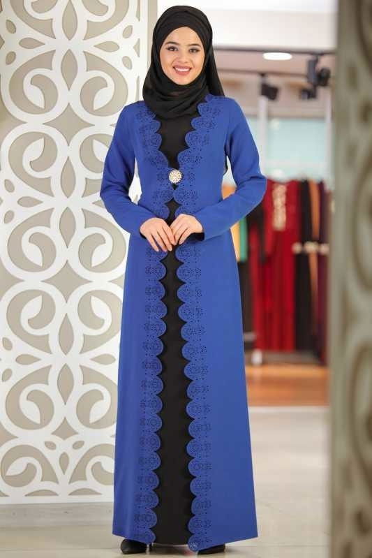 Takım Görünümlü Elbise Broş Saks - 02 0999 Mavi - 999 MAVİ