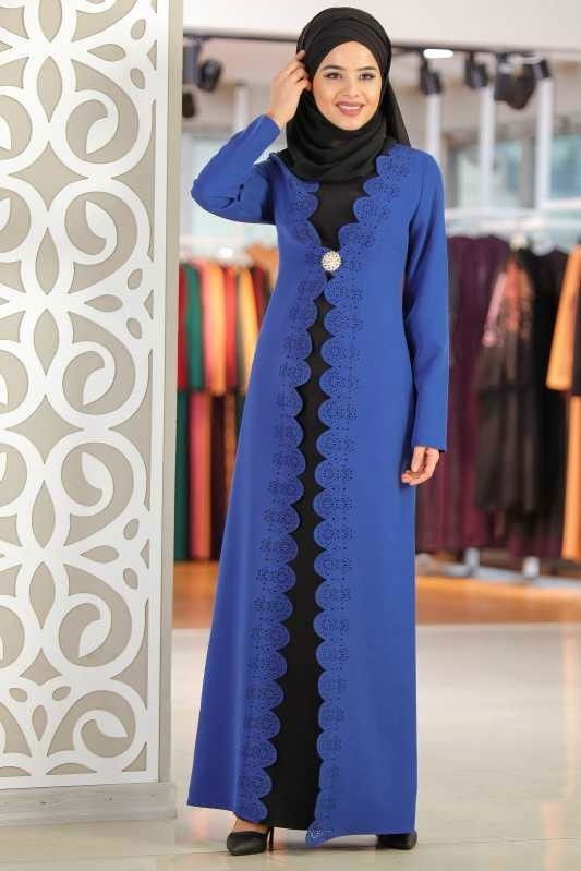 Takım Görünümlü Elbise Broş Saks - 02 0999 Mavi - 999 MAVİ