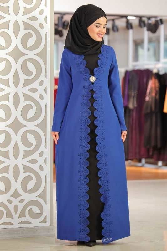 Takım Görünümlü Elbise Broş Saks - 02 0999 Mavi - 999 MAVİ