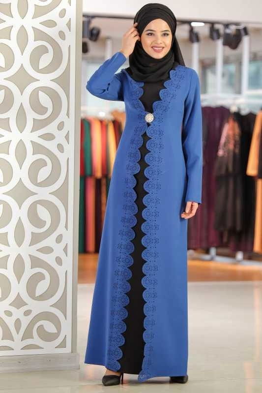 Takım Görünümlü Elbise Broş Saks - 02 0999 Mavi - 999 MAVİ