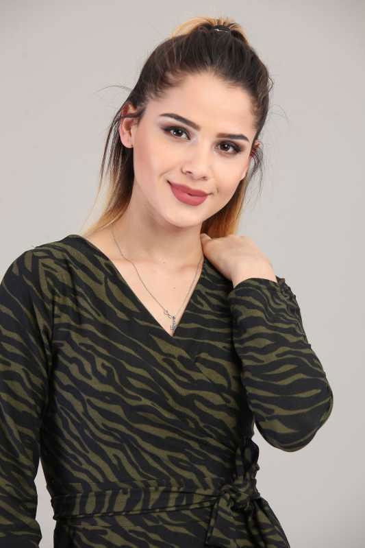 Kuşaklı Elbise Haki Haki - 6657 HAKİ