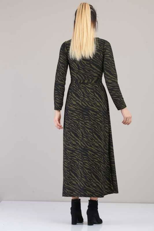 Kuşaklı Elbise Haki Haki - 6657 HAKİ