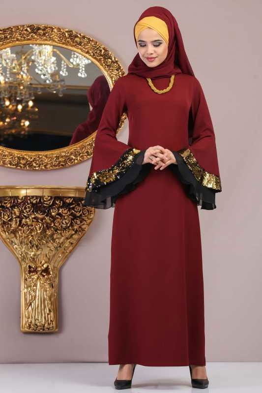 Elbise Siyah Bordo - 1071