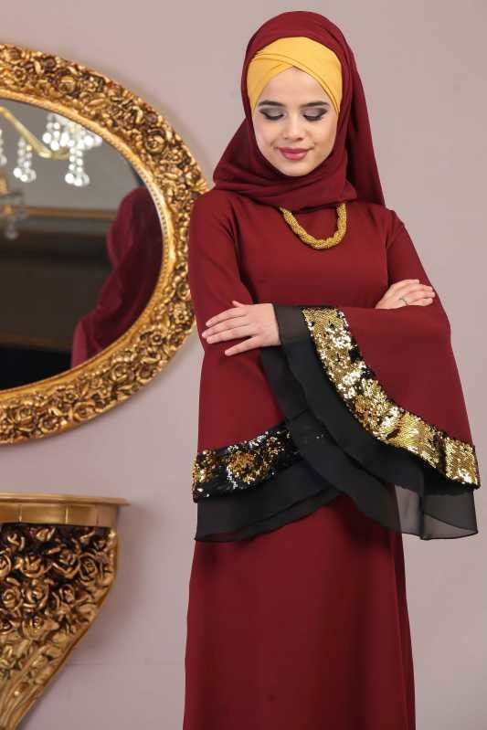 Elbise Siyah Bordo - 1071