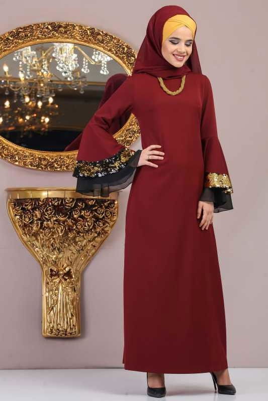 Elbise Siyah Bordo - 1071
