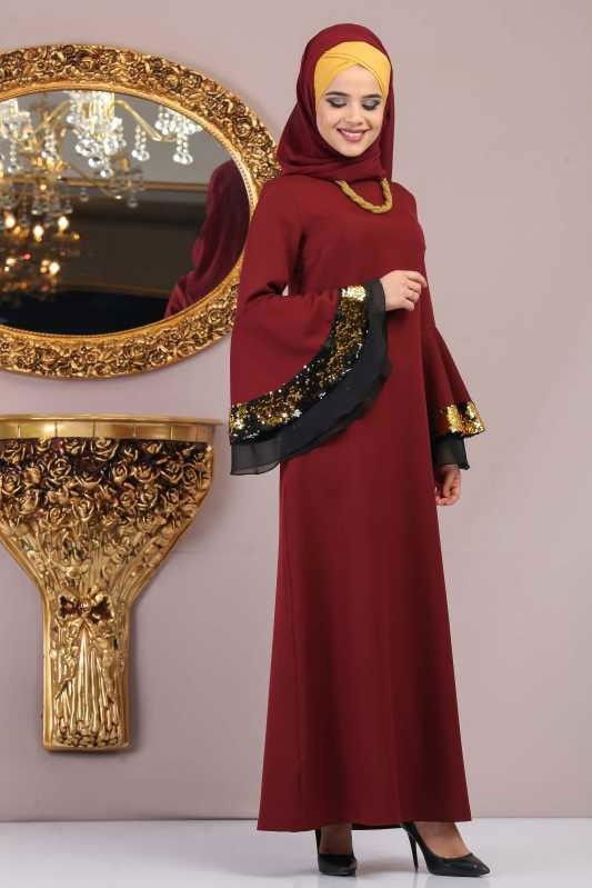 Elbise Siyah Bordo - 1071
