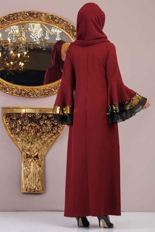 Elbise Siyah Bordo - 1071
