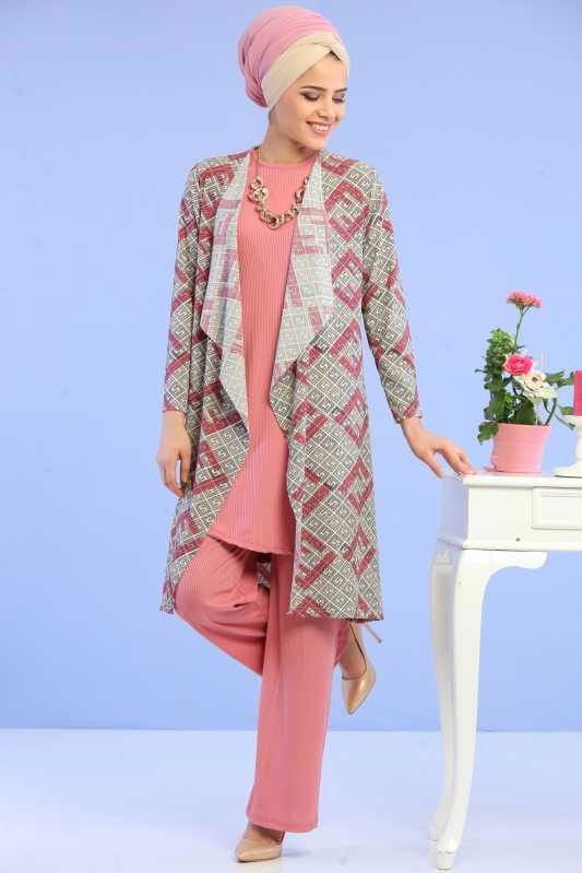 Hırka Jile Pantolon Kombin Pembe - 02 6701 Pembe - 6701