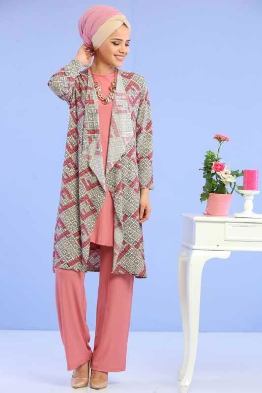 Hırka Jile Pantolon Kombin Pembe - 02 6701 Pembe - 6701