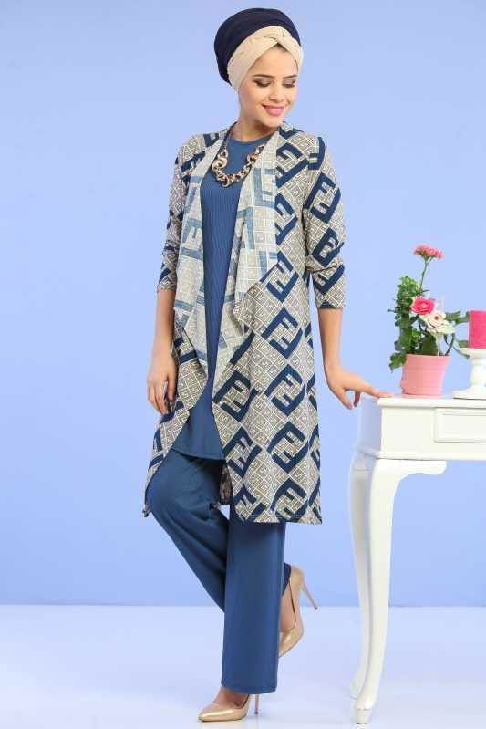 Hırka Jile Pantolon Kombin Saks - 02 6701 Mavi - 6701